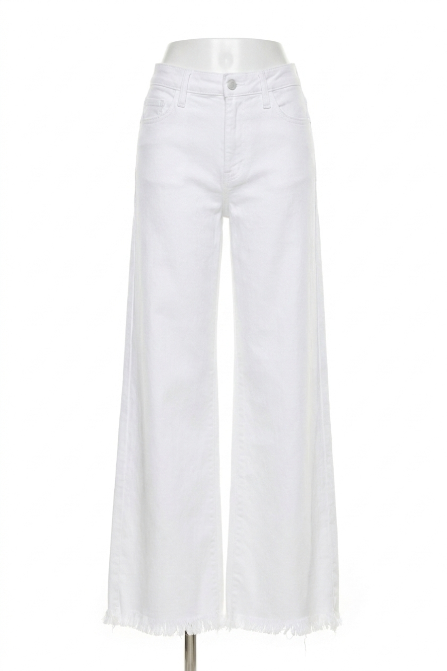 NEW RISEN la high rise palazzo jeans with frayed hem in white